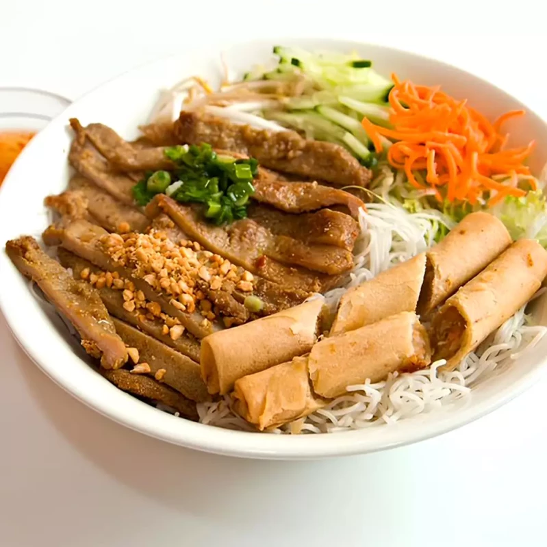 Grilled Pork and Spring Rolls on Rice Vermicelli at Saigon Sun Okotoks