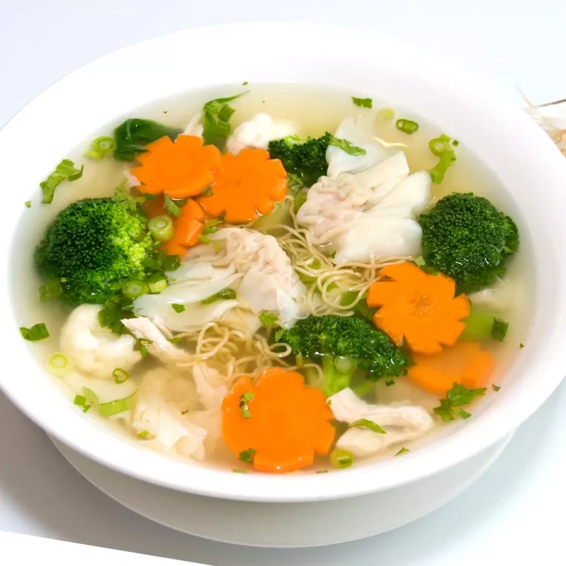 Wor Wonton Egg Noodle Soup with mixed vegetables at Saigon Sun Okotoks